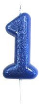 Picture of AGE 1 BLUE GLITTER NUMERAL MOULDED PICK CANDLE 7CM